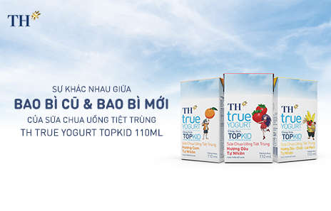 SỰ KHÁC NHAU GIỮA BAO BÌ CŨ VÀ MỚI CỦA SỮA CHUA UỐNG TIỆT TRÙNG TH TRUE YOGURT TOPKID 110 ML