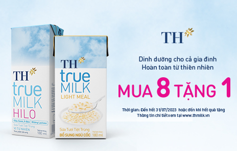 KHUYẾN MẠI MUA 8 TẶNG 1 – SỮA TƯƠI TIỆT TRÙNG TH true MILK HILO và SỮA TƯƠI TIỆT TRÙNG TH true MILK LIGHT MEAL